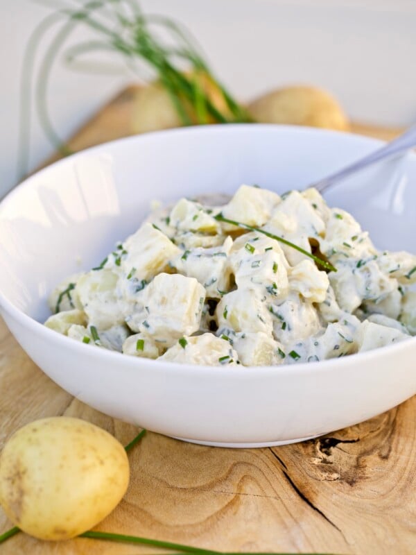 Simple Potato Salad Tarragon and Chives in a bowl