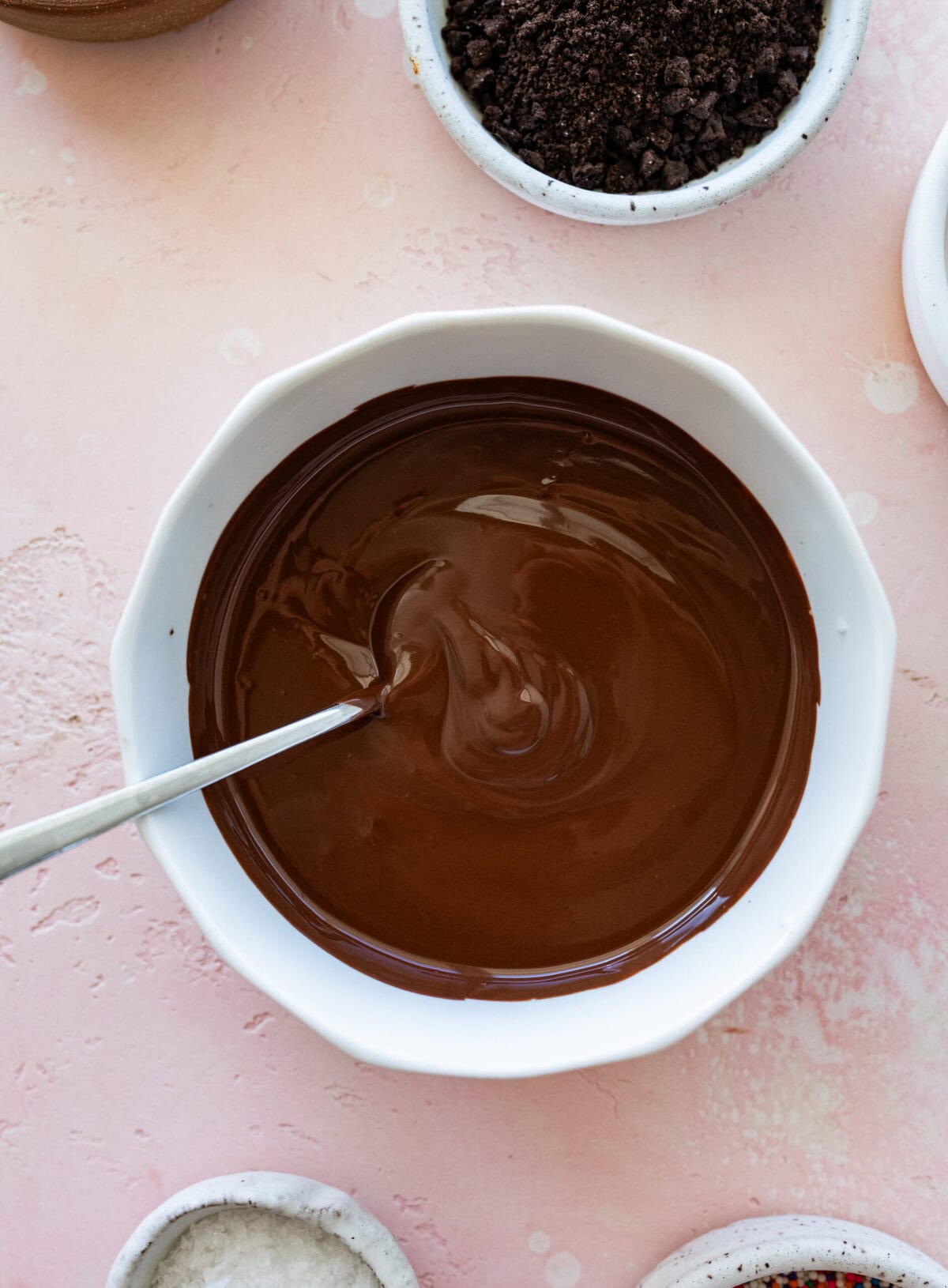 a bowl of melted chocolate and coconut oil.