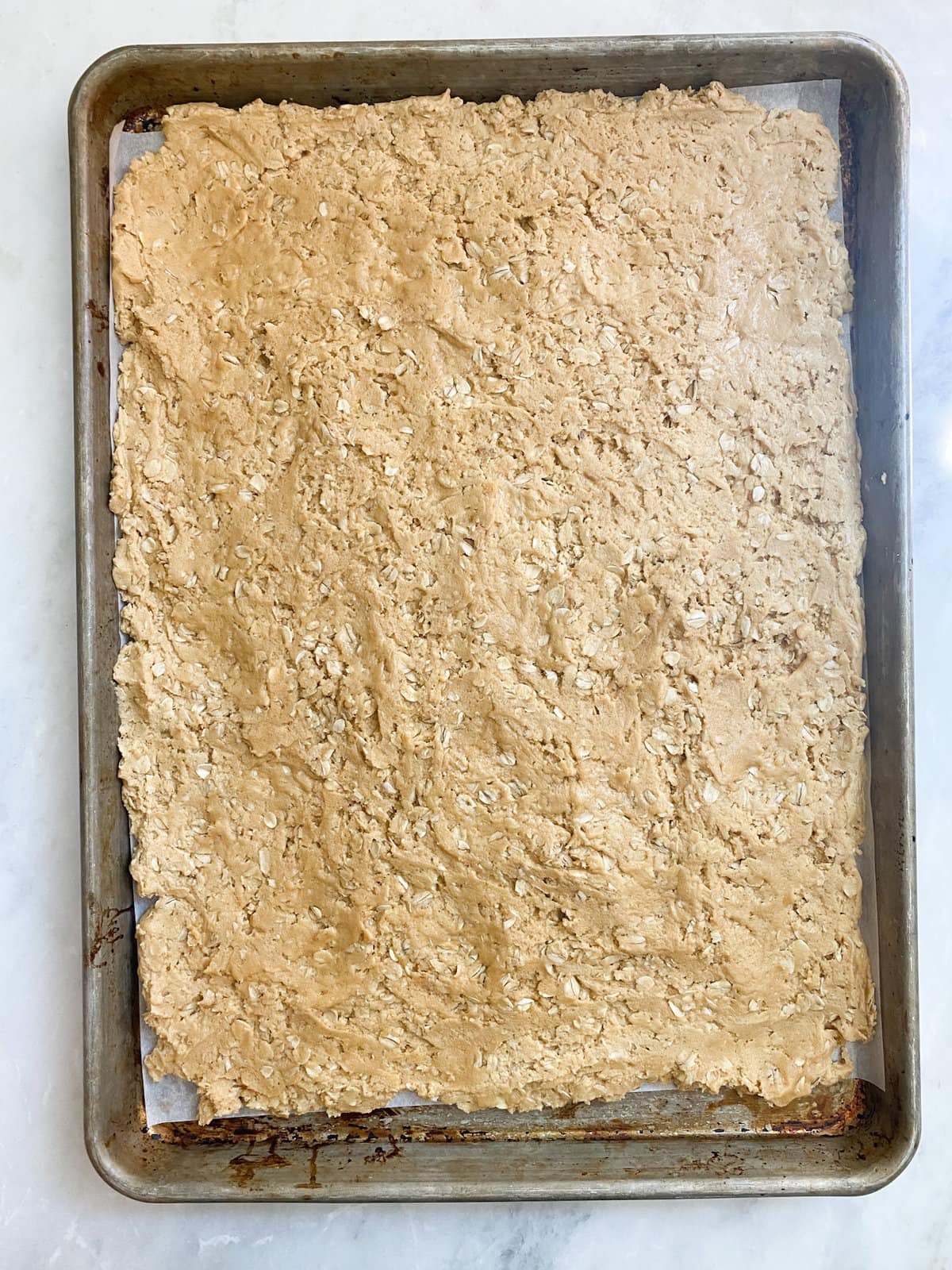 process for peanut butter bars- baking the cookie layer