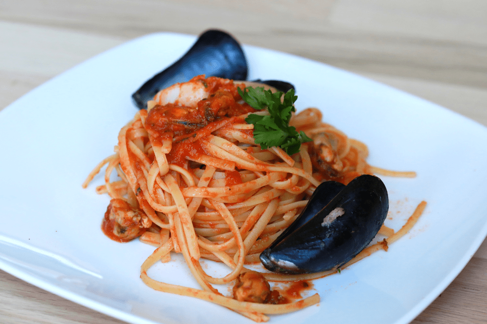 Seafood Pasta with Red Sauce (Linguini Frutti di Mare) - CucinaByElena