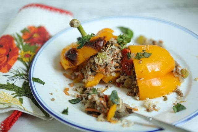 Italian style stuffed pepper on a plate.