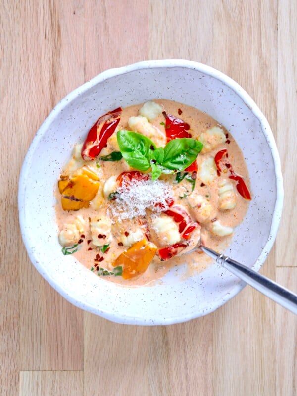 bowl of gnocchi and creamy sauce