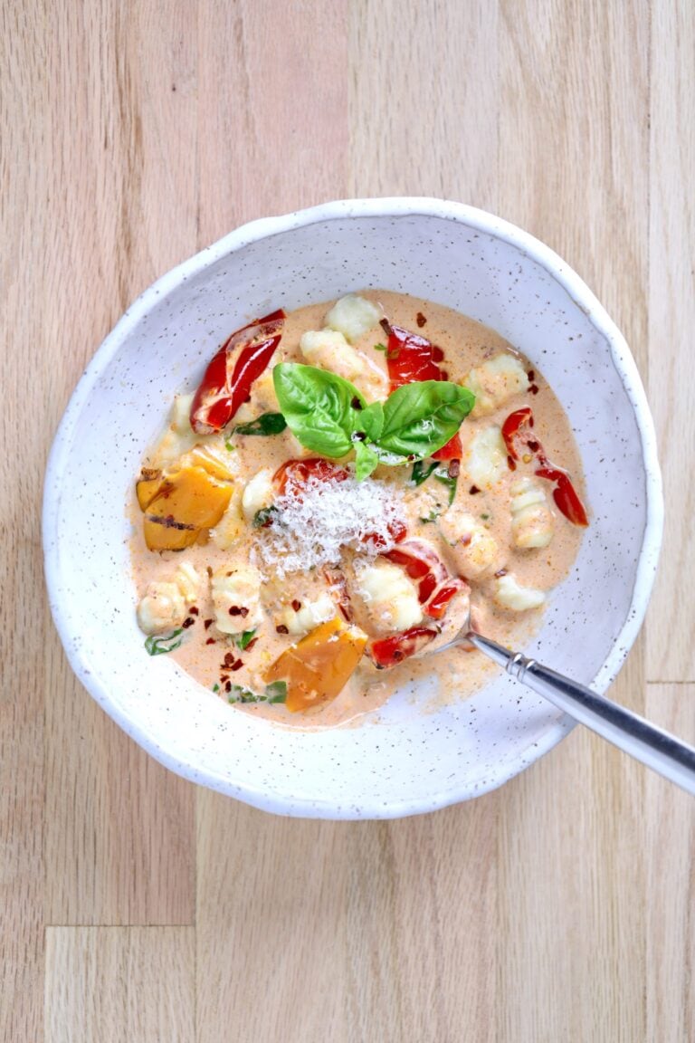 bowl of gnocchi and creamy sauce