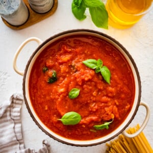 Pot of Italian tomato sauce.