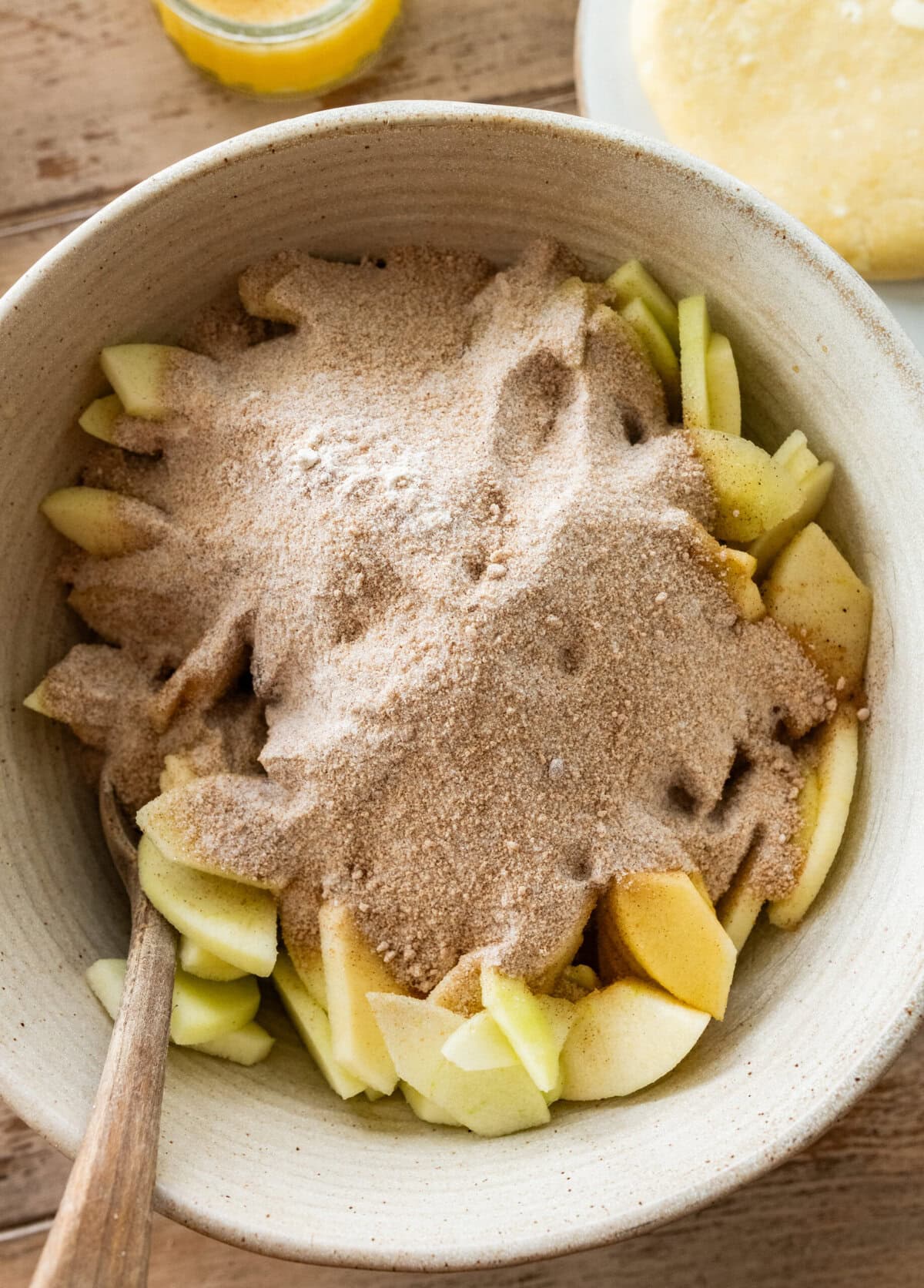 Ingredients for the filling in a bowl before mixing.