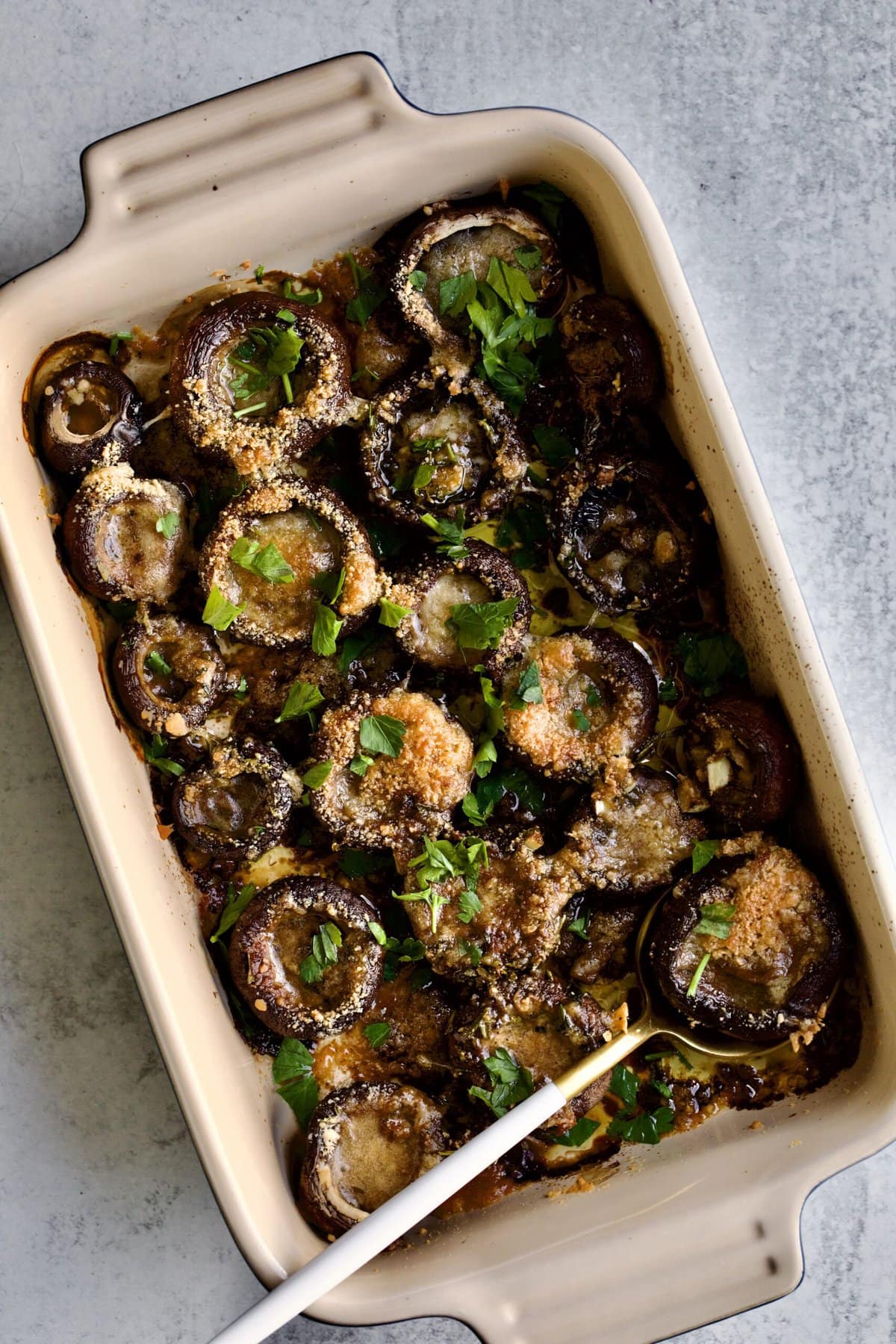 Roasted Portabello Mushrooms Recipe (with Balsamic and Thyme) with fresh parsley as garish