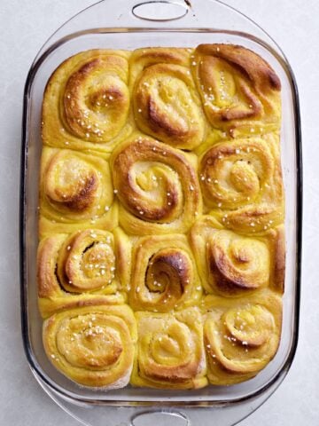 Finished St. Lucia Rolls (Sweet Saffron and Almond Filling)in a pan