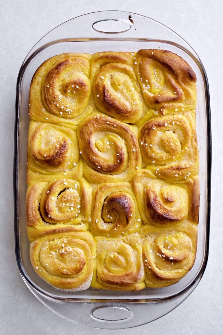 Finished St. Lucia Rolls (Sweet Saffron and Almond Filling)in a pan