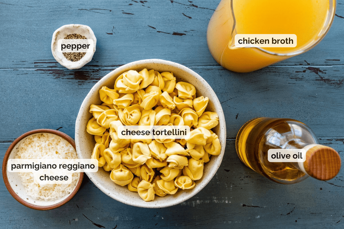 Recipe ingredients for tortellini en brodo soup recipe.