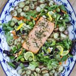 salmon salad with potatoes on a platter
