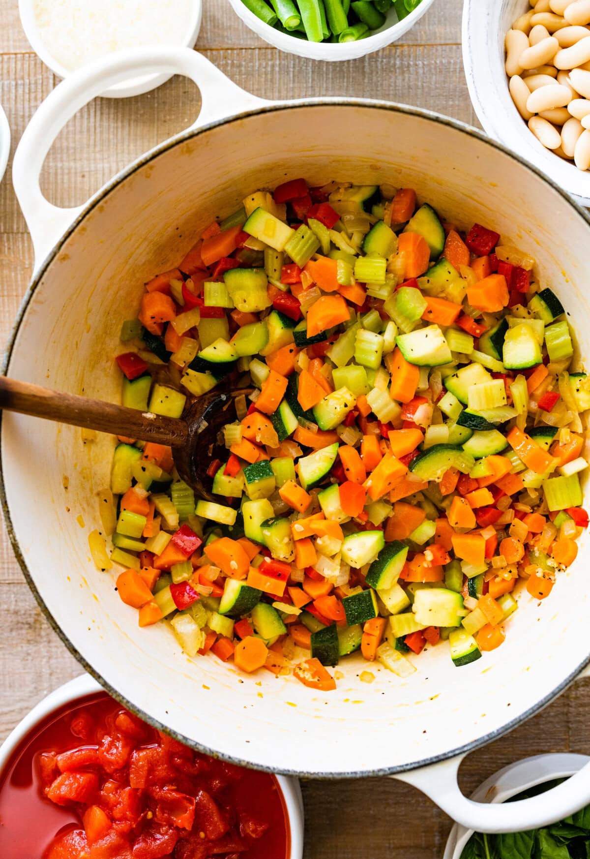 How to make Classic Minestrone Soup Recipe Instructions- cook the veggies until soft.