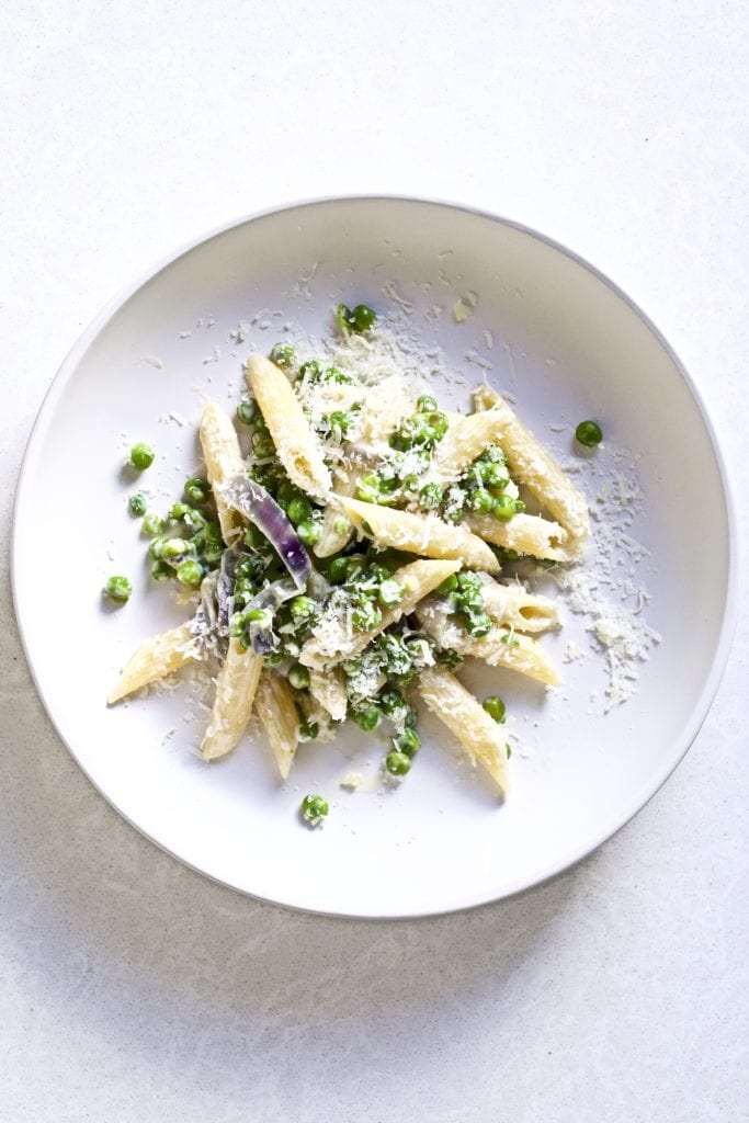 pasta recipe- peas- mascarpone