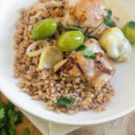 skillet chicken in a white wine sauce and green olives
