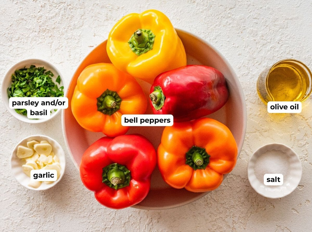 Ingredients to make roasted peppers. 