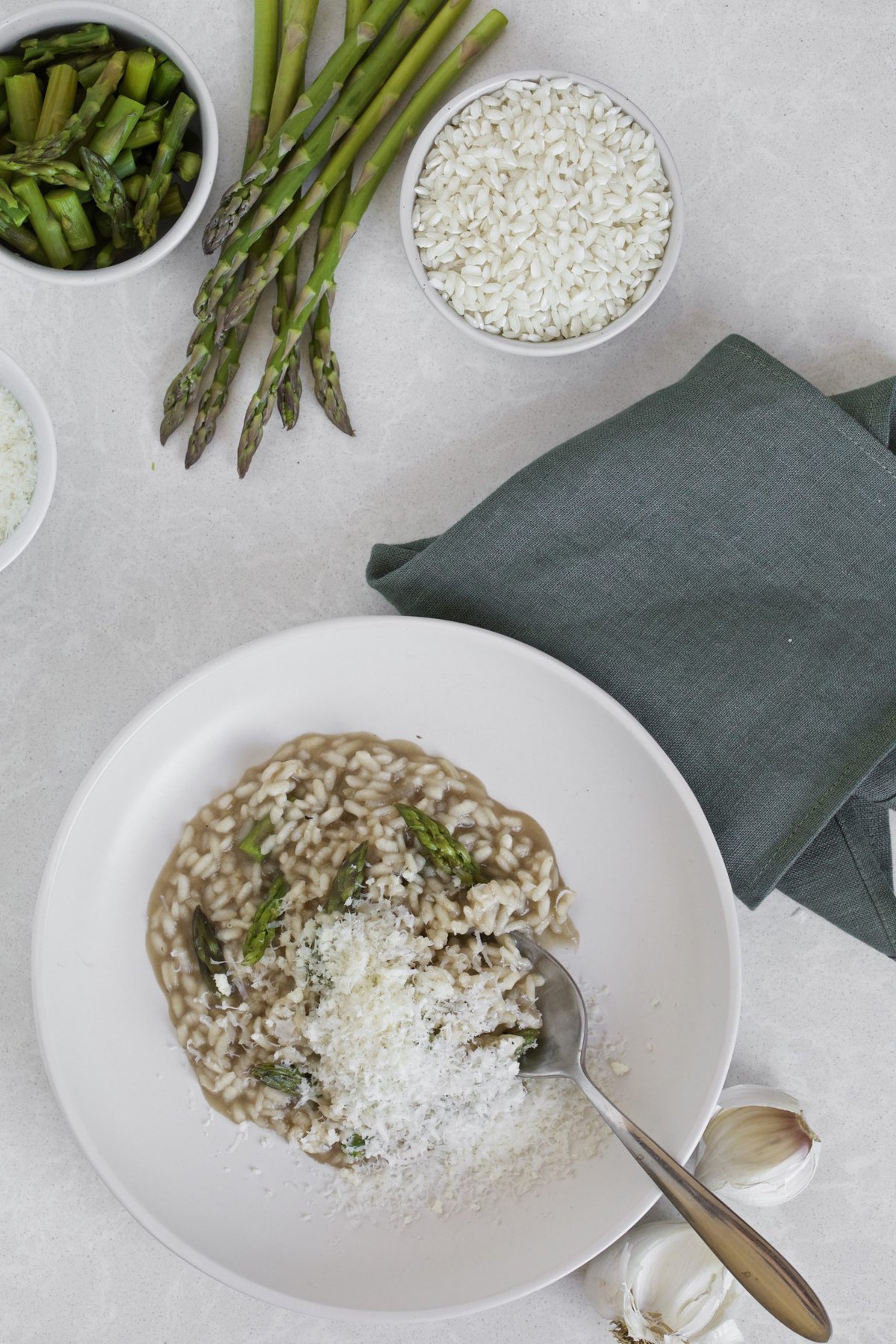 Asparagus risotto with garlic asparagus and arborio rice