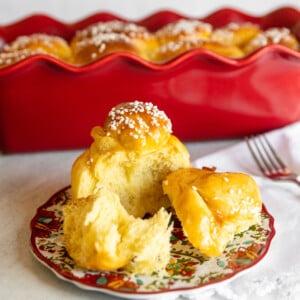 brioche buns on a red plate
