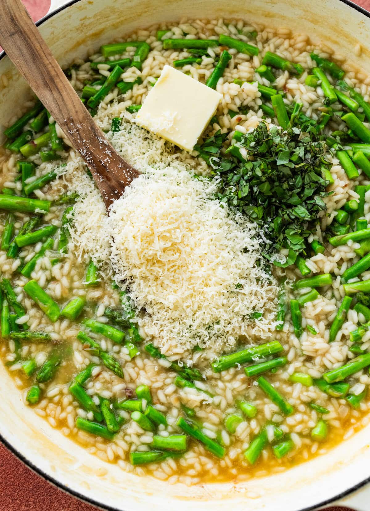 Cheese and butter added to the pot.