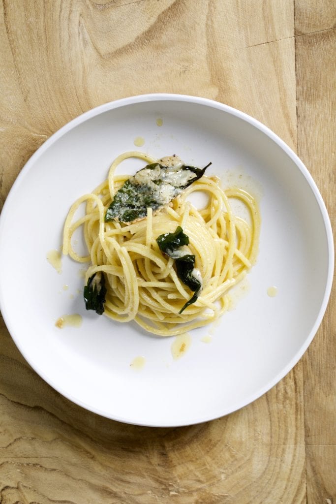 brown butter pasta in a bowl