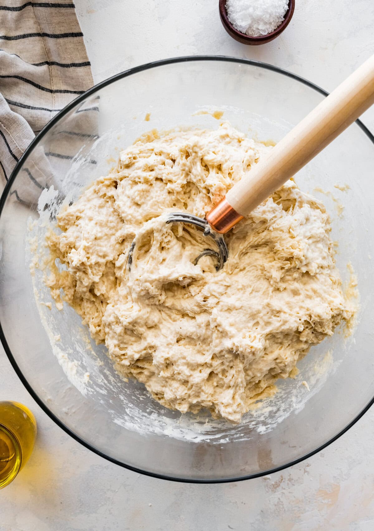 how to make no-knead focaccia bread step-by-step: the dough will be shaggy.