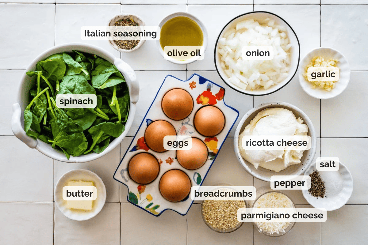Recipe ingredients for Italian Frittata with spinach recipe.