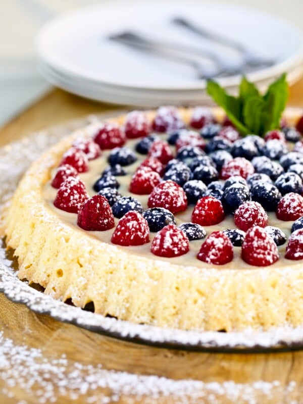 Almond Sponge Cake with Italian Pastry Cream and Berries