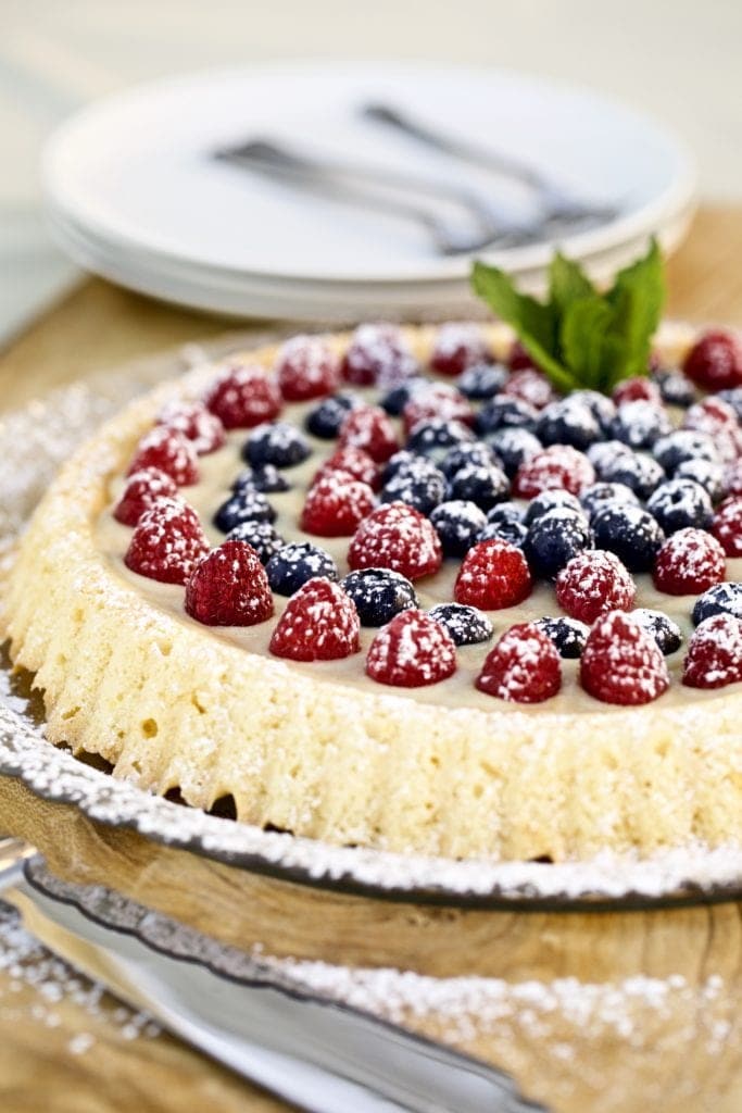 Almond Sponge Cake with Italian Pastry Cream and Berries