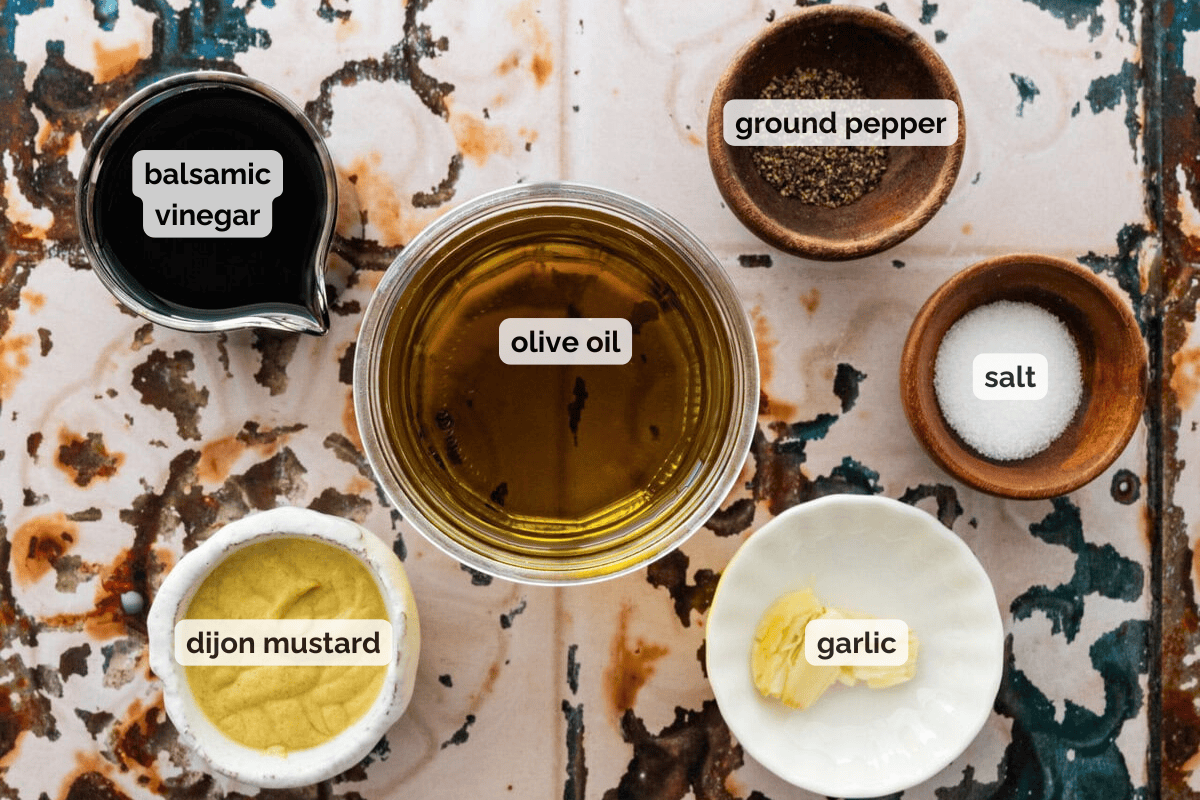 Recipe ingredients for balsamic dressing recipe.