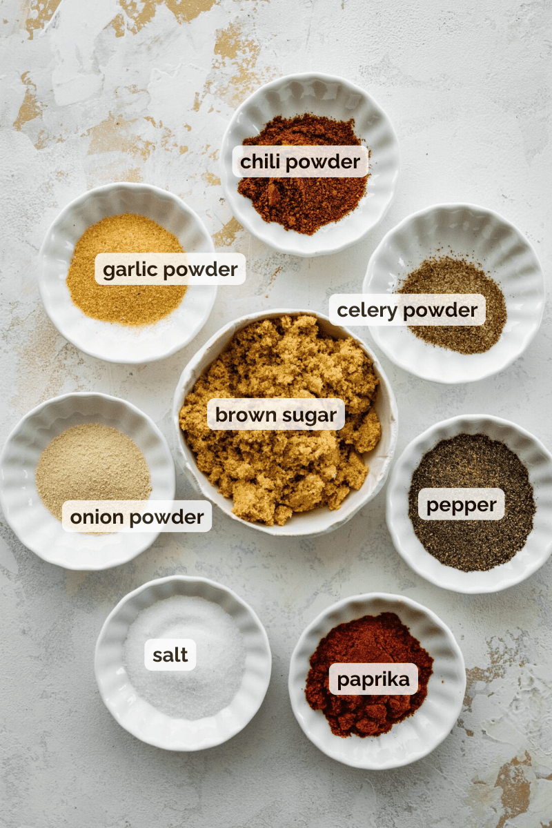 Recipe ingredients for dry rub for pork ribs recipe.