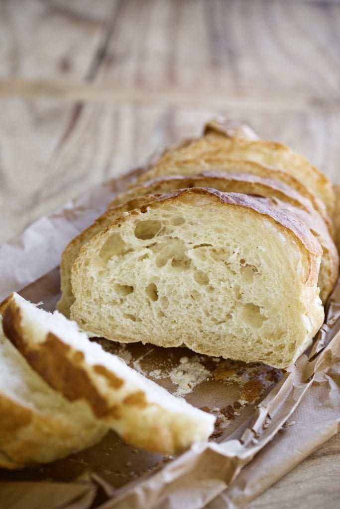 Sliced ciabatta bread.