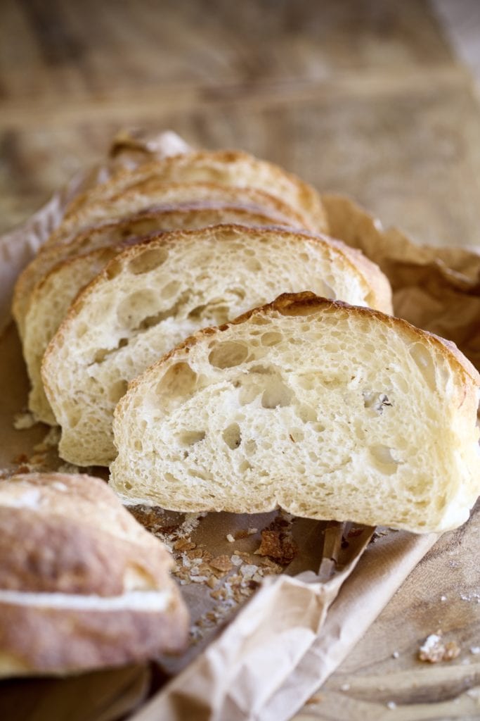 Sliced Ciabatta bread.