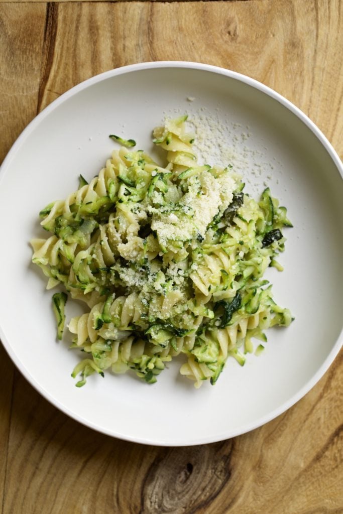 Pasta and shredded zucchini