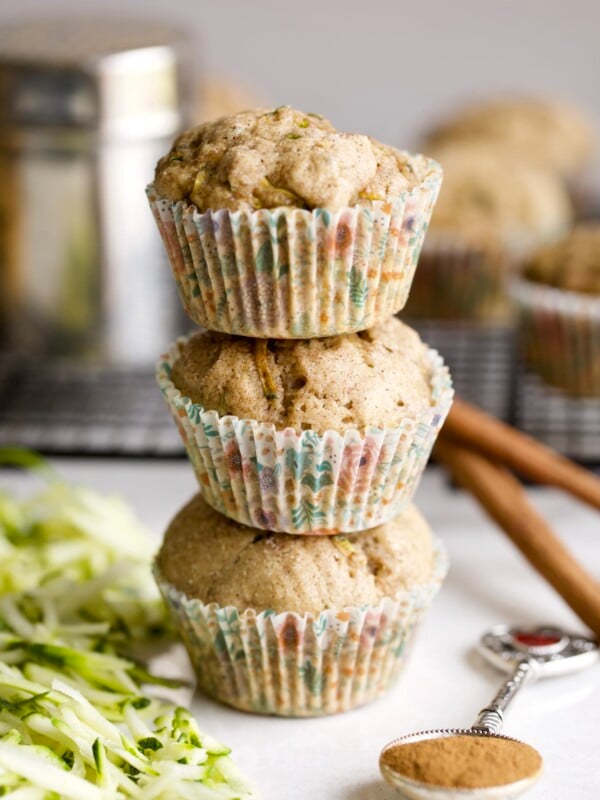 cinnamon zucchini muffins stacked