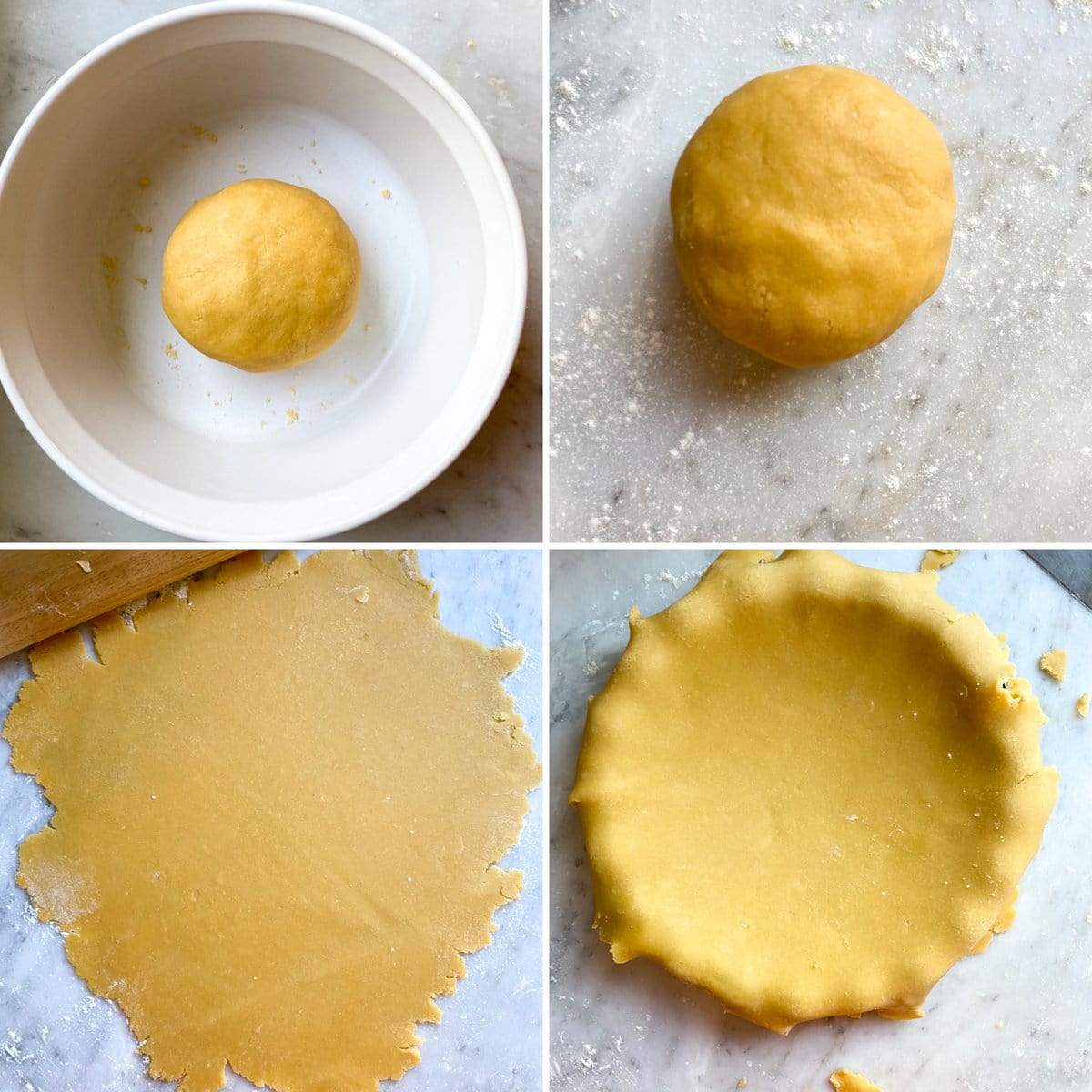 Pasta frolla process- rolling out dough, letting it rest and rolling it out and placing it in a pie plate