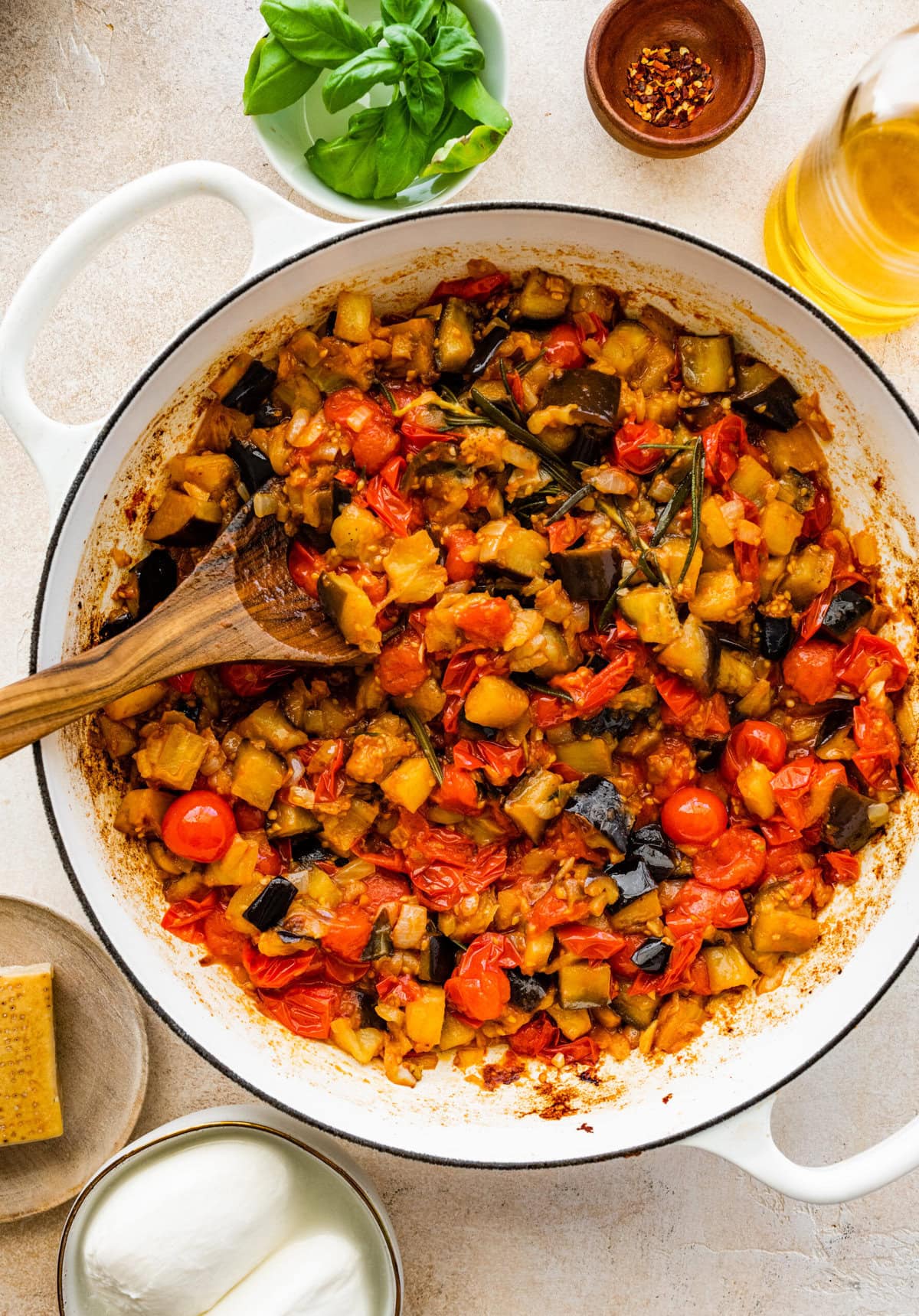 cook eggplant and tomatoes until soft and charred.