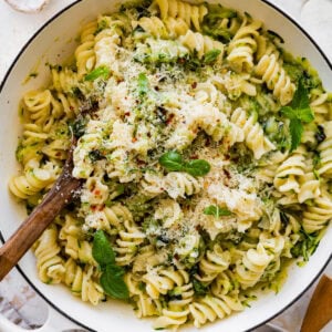 Pasta with zucchini and parmesan.