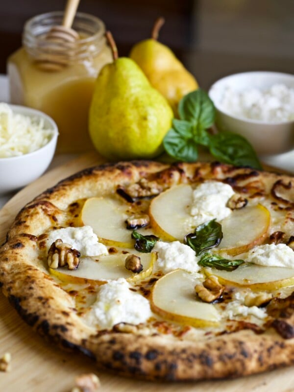 Honey Pear Walnut Pizza with ingredients