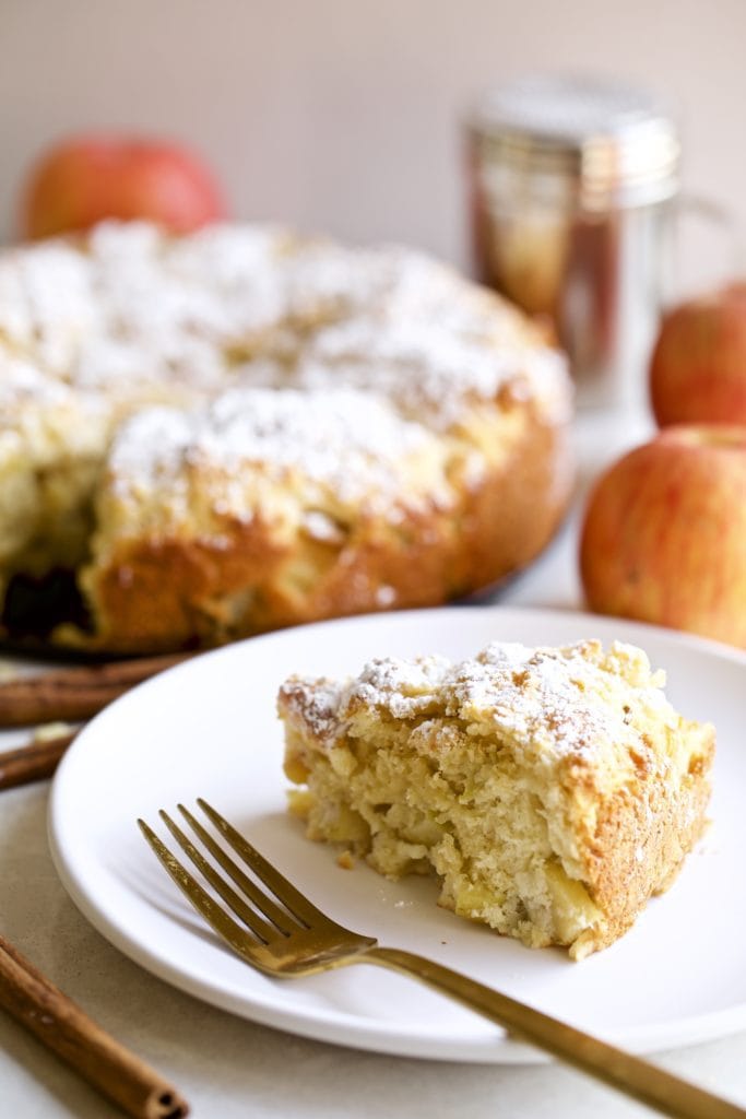 Italian Apple Cake one slice on a plate