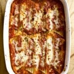 pan of spinach and mushroom manicotti