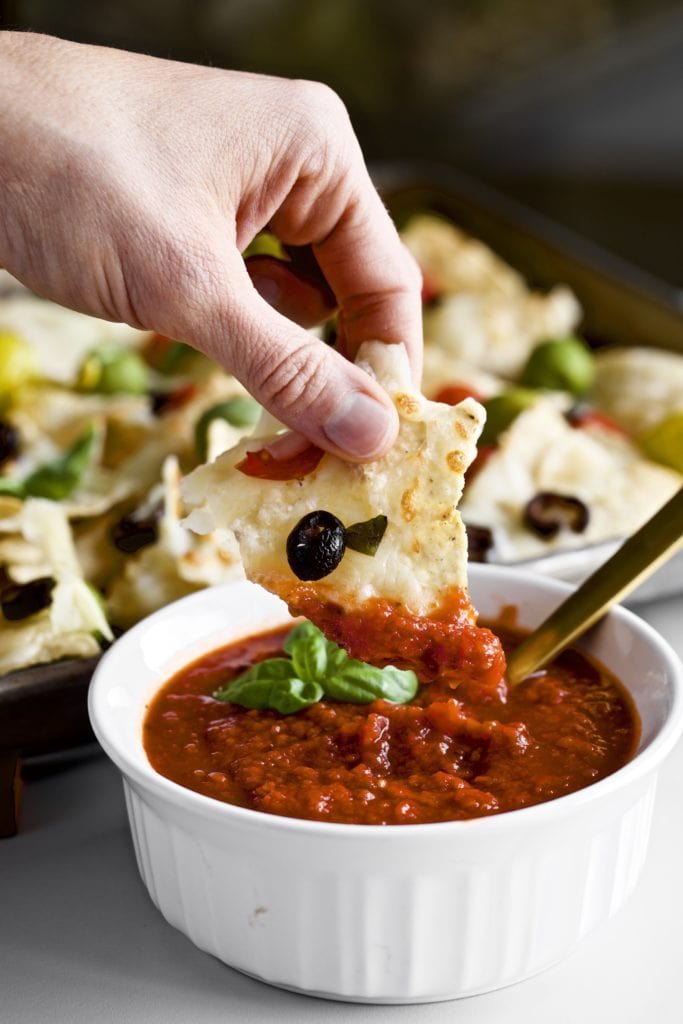 Italian nachos with dipping sauce