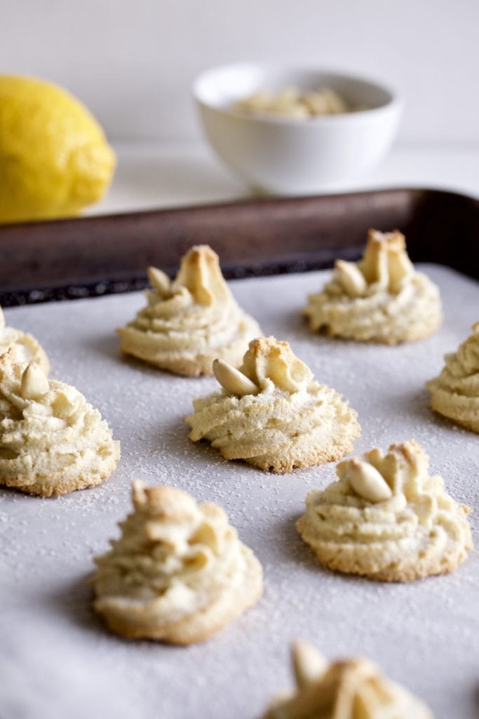 Soft Amaretti Cookies Italian Almond Cookies on sheet pan