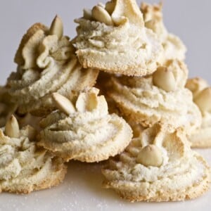 Soft Amaretti Cookies Italian Almond Cookies on a cake plate