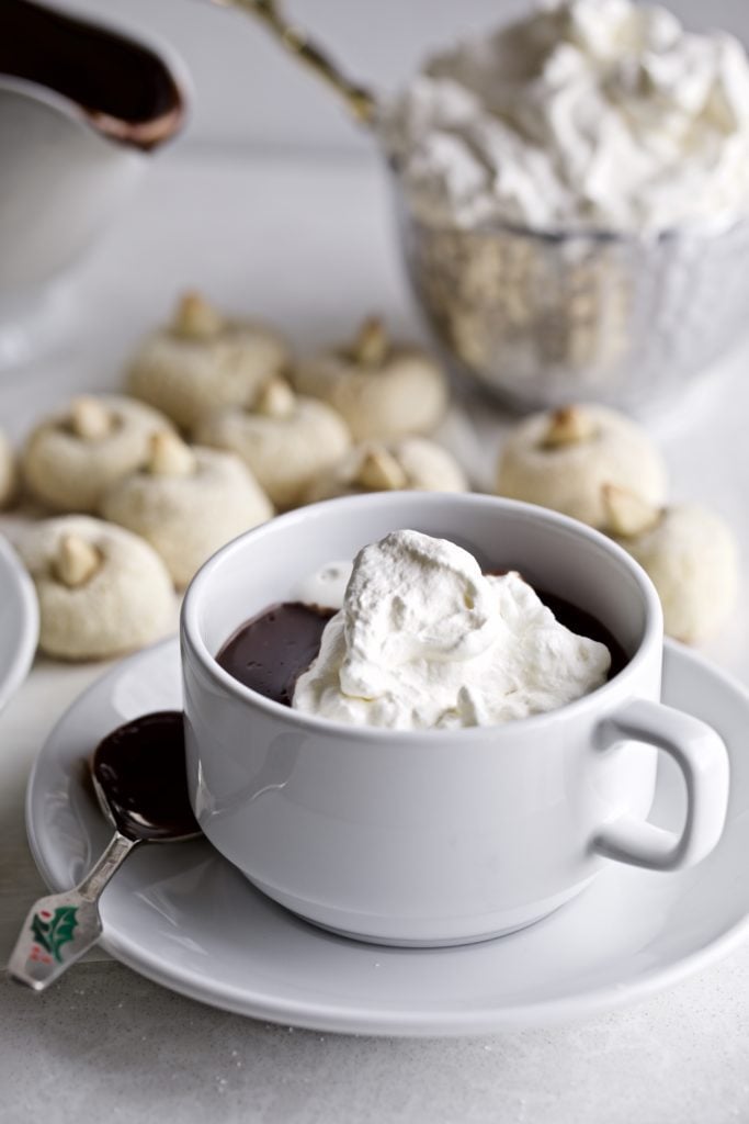 Thick and creamy Italian hot chocolate with whipped cream