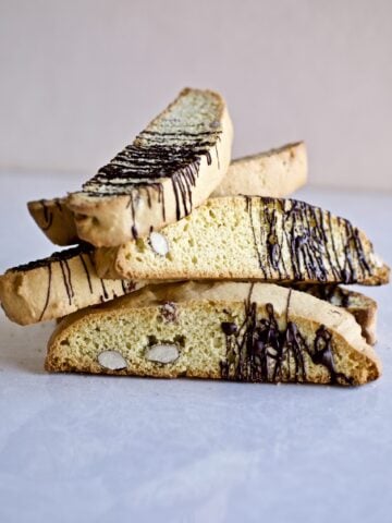 Basic Italian Biscotti (Cantucci) Dough with chocolate drizzle