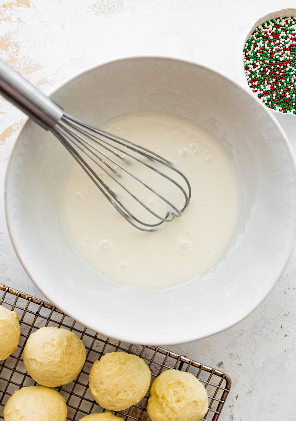 Mixing the cookie icing.