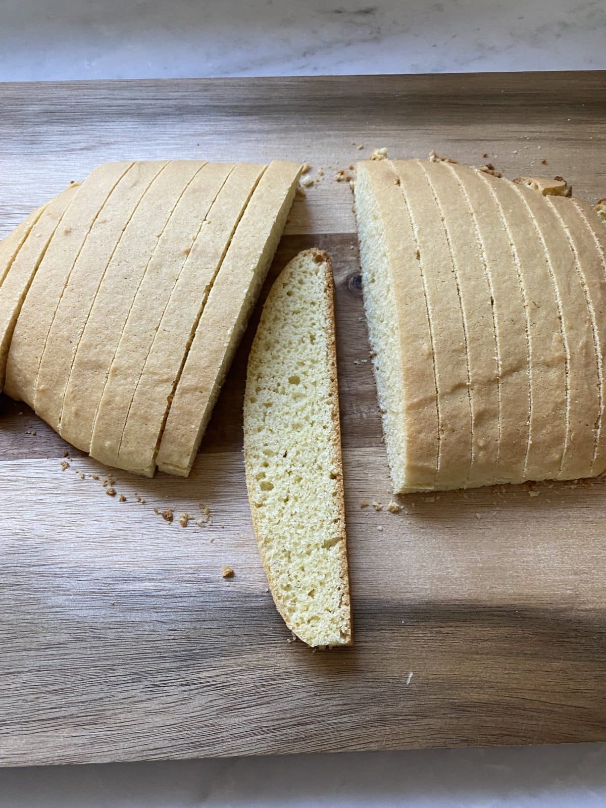 Sliced loaf of biscotti.