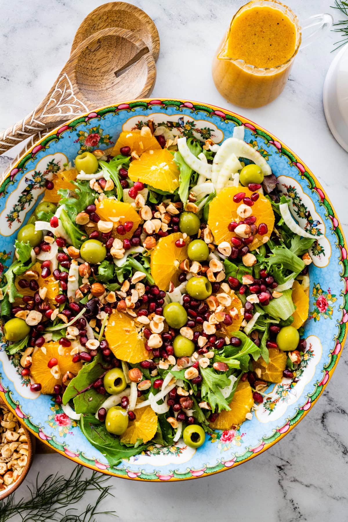 Italian orange and fennel salad with orange dressing on the side.