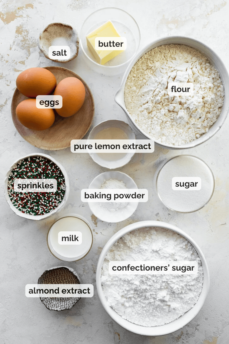 Recipe ingredients for Anginetti cookies recipe.