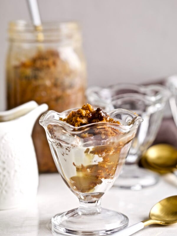 Steamed Carrot Pudding caramel sauce and cream