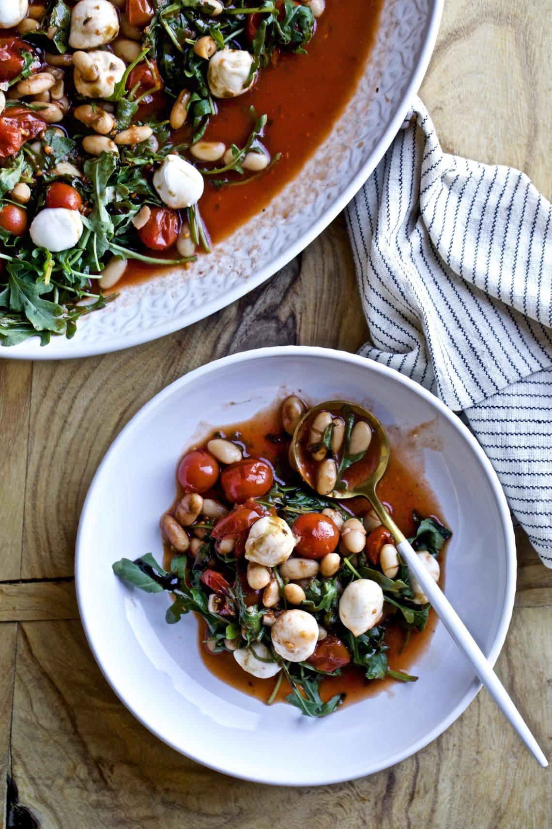 Warm White Bean Salad Arugula Mozzarella (Video) - Cucina by Elena