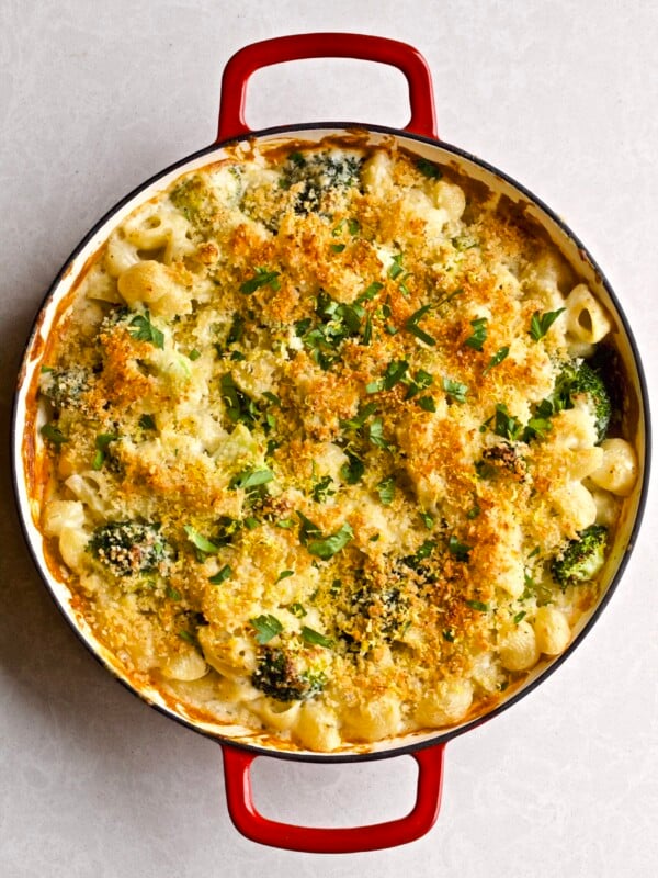 Baked Broccoli and Cheese Pasta in a casserole